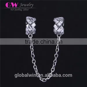 Wholesale Silver Charm Elegance Safety Chain With Crystal Stone Large Hole 925 Sterling Silver Safety Chain DIY Pendant Charm thumbnail-3