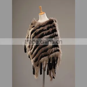 Fashion Black and Grey Stripe Knitted Rabbit and Raccoon Cappa thumbnail-2