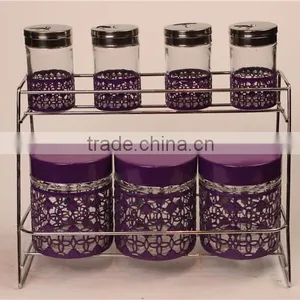 Glass Spice Jar Glass Storage Bottle Set With Metal Shelf thumbnail-2