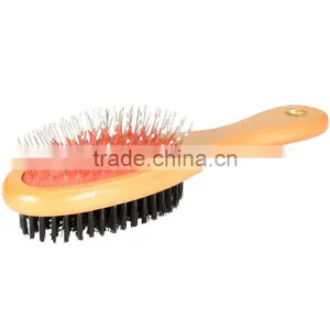Oval Double Sided Wooden Handle Pet Grooming Brush Dog Cat thumbnail-1
