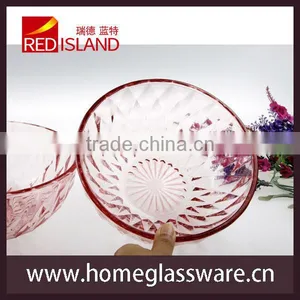5" to 9" Vintage Diamond Pattern Glass Salad Bowl With Beautiful Pink thumbnail-1
