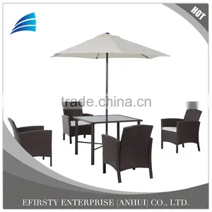 6-Piece Outdoor Patio Rattan Wicker Table Chair and Umbrella Set thumbnail-1