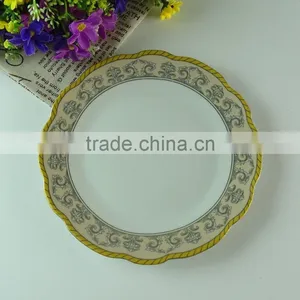 New Stock Porcelain Dinner Plate With Decal Design and Gold Line, Cheap Round Porcelain Plate thumbnail-2