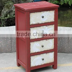 Antique Red Wooden Cabinet With Drawer thumbnail-1