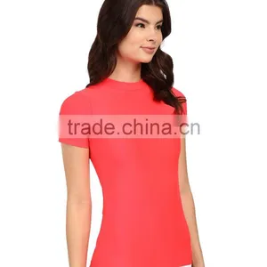 OEM Swimwear And Beachwear Core Loose Short Sleeve Rashguard UPF 50 Skinny High Neck Swimsuit Surf Swim Rash Guard Shirt Lady thumbnail-3