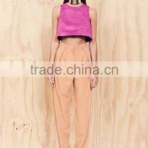 Runway Raspberry Patchwork Geometric Suede Trendy Crop Top thumbnail-2