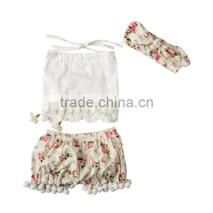 High Quality Baby Girls Clothes 2 Pieces Floral Pompom Outfits For Toddler Girls thumbnail-1