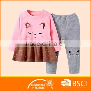 Long Sleeve Rib Shirt With Skirt+ Legging Baby Girl Outfit 2 Pcs Clothing Set thumbnail-1