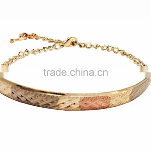Simply Unique Micron Finish Three Tone Imitation Bangle Bracelet With Extension Link Chain thumbnail-1