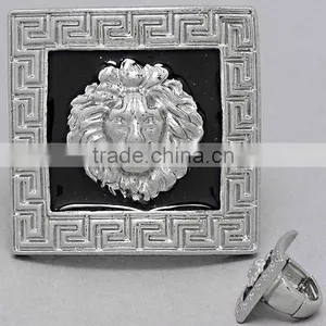 Vintage Silver Inspired Runway Lion Medallion Black Ring, Square Lion Ring, Round Lion Ring for Girls thumbnail-1