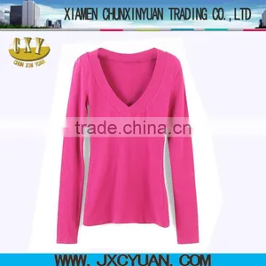2016 New Style Fashion Ladies T-shirt With Double V-neck thumbnail-1