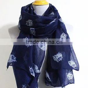 Navy Owl Infinity Scarf Chunky White Owl Scarf Gray and White Owl Print Infinity Scarf Loop Scarf thumbnail-2