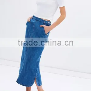 2016 Latest Long High Waist Design Pictures Denim Skirt thumbnail-6