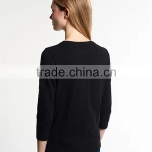 China Supplier Shandao Latest Model Good Quality Autumn Casual 3/4 Sleeve Round Neck Black Embroidered Cotton Tops For Women thumbnail-3