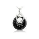 Round Black Ceramic Silver Pendant White Cubic Zirconia For Mother 's Day , CSP0336 thumbnail-1