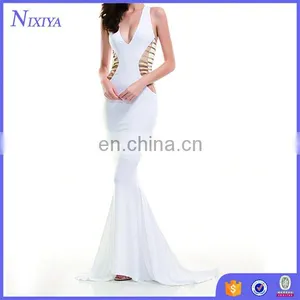 Sexy V-Neck White Cut Out Maxi Dress thumbnail-1