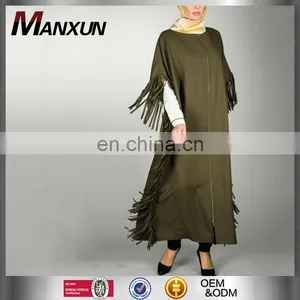 Newest Muslim Women Clothing Moroccan Kaftan Ladies Duabi Abaya Dress Jilbab Islamic Outwear Tassels Cotton thumbnail-1