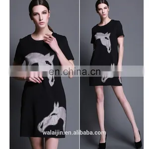 Short Sleeve Patch Embroidery Horse New Ladies Dress thumbnail-2
