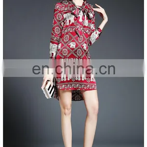 High Quality Ladies Front Short and Back Long Tunic Dress, Print Taffeta Petite Dress thumbnail-2
