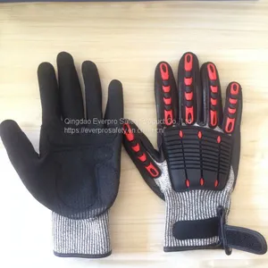 Anti Impact & Cut 13G HPPE Liner Nitrile Sandy Coated TPR Oilfield Impact Gloves thumbnail-1