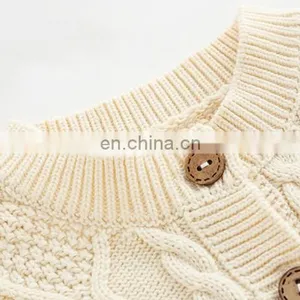 Long Sleeve Cotton Jumpsuit Plain Color Knit Baby Rompers thumbnail-3