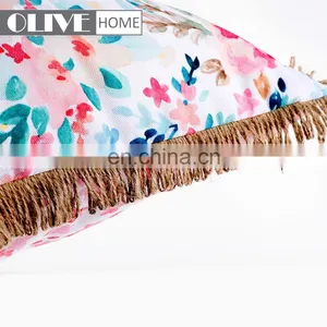 Home Decor Colorful Flower Printed Outdoor Pillow Cushion With Tassels Trimmings thumbnail-3