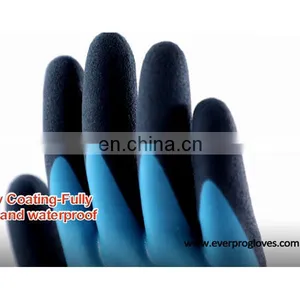 Blue Aqua Waterproof Fully Latex Coated Nylon Safety Work Gloves thumbnail-4