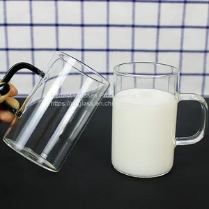 Hot Sale Logo Customized Glass Cup With Colorful Handle Glass Coffee Mug With Green Brown Blue Handle thumbnail-3