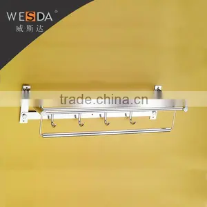 WESDA Stainless Steel and Alloy Bathroom Vertical Towel Rack With Clothes Hooks thumbnail-1