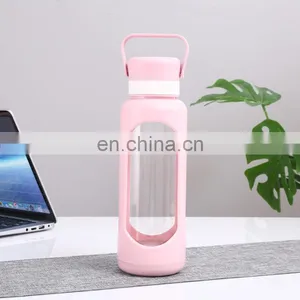 Large Capacity 25 OZ Custom Logo Glass Crystal Water Bottle With Plastic Bottle Sleeve Drinking Hot Water Bottles thumbnail-3