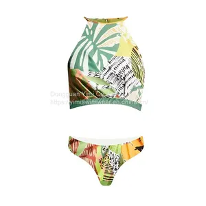2 Pieces Ladies Women Printed Sexy Swimsuit Bikini Swimwear With Skirt Cover-Up thumbnail-4