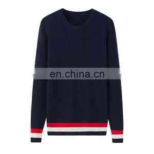 OEM Custom 100% Cashmere Ladies Pullover Rib Knitted Crew Neck Sweater With Colored Stripes Casual Style for Winter Season thumbnail-3