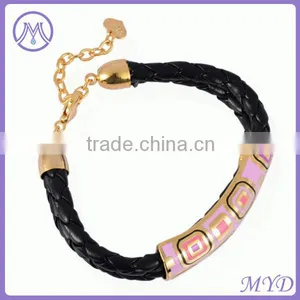 Customized Enamel Metal Braided Leather Bracelet thumbnail-3