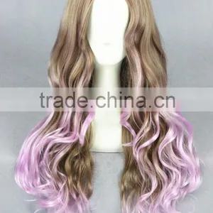 High Quality 80cm Long Wave Pink Mixed Synthetic Anime Lolita Wig Cosplay Costume Fashion Hair Wig Party Wig thumbnail-2