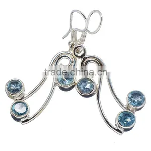 BLUE TOPPAZ EARRING 925 SOLID STERLING,SILVER EXPORTER,STERLING SILVER JEWELRY,SILVER EARRING thumbnail-1