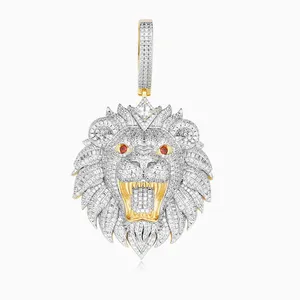 Shining Star Jewelry 925 Solid Silver Iced Out Diamond Lion Head Pendant thumbnail-1