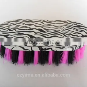 Zebra Pattern Horse Dandy Brush With White & Pink Bristle thumbnail-1