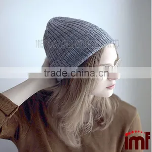 European Girl Ice Blue Winter Wear Rib Cashmere Hat Beanie Quality Choice thumbnail-1