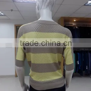 OEM Service Allover Pointelle and Big Stripe 60%rayon 40%cotton Knitwear Sweater thumbnail-2