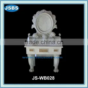 Hand Carved White Marble Wash Basin With Mirror thumbnail-1