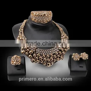 Inlaid Women Choker Crystal Rhinestones Design Bridal Jewelry Sets 4pcs/set Gold Necklace Accessories thumbnail-2