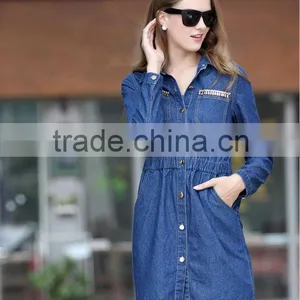 2015 Fashion High Quality New Arrival Brand Women European Casual Denim Muslimah Dress Lastest Popular Denim Halter Dress thumbnail-2