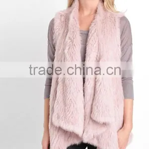 2016 Europe Style High -end Rabbit Kintted Fur Vest Pink Color thumbnail-1