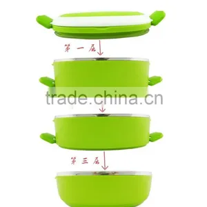 2014 New Design Printed Bento Stainless Steel and PP Plastic Lunch Box 3 Tiers With Buckle thumbnail-4