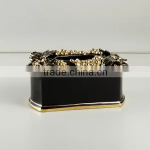 Black Real Gold Grape Antique Ceramic Tissue Box Cover for Home Decoration thumbnail-1
