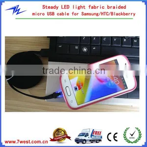 OEM Fabric Braided LED Light Micro USB Data Sync Charging Cable for HTC Nokia Samsung thumbnail-1