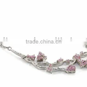 925 Sliver Pink CZ Flower Necklaces thumbnail-1