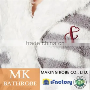 Grey Striped Animal Ear Hooded Fleece Winter Dressing Gown for Ladies thumbnail-4