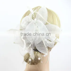 2015 Vintage Lady Feather Sinamay Fascinator Hair Clip Hats for Various Party thumbnail-1