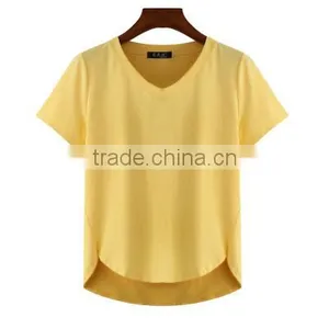 (Trade Assurance)wholesale 220g 95%cotton 5%spandex Short Sleeve v Neck Plain Dyed Women Fitness t Shirt thumbnail-2